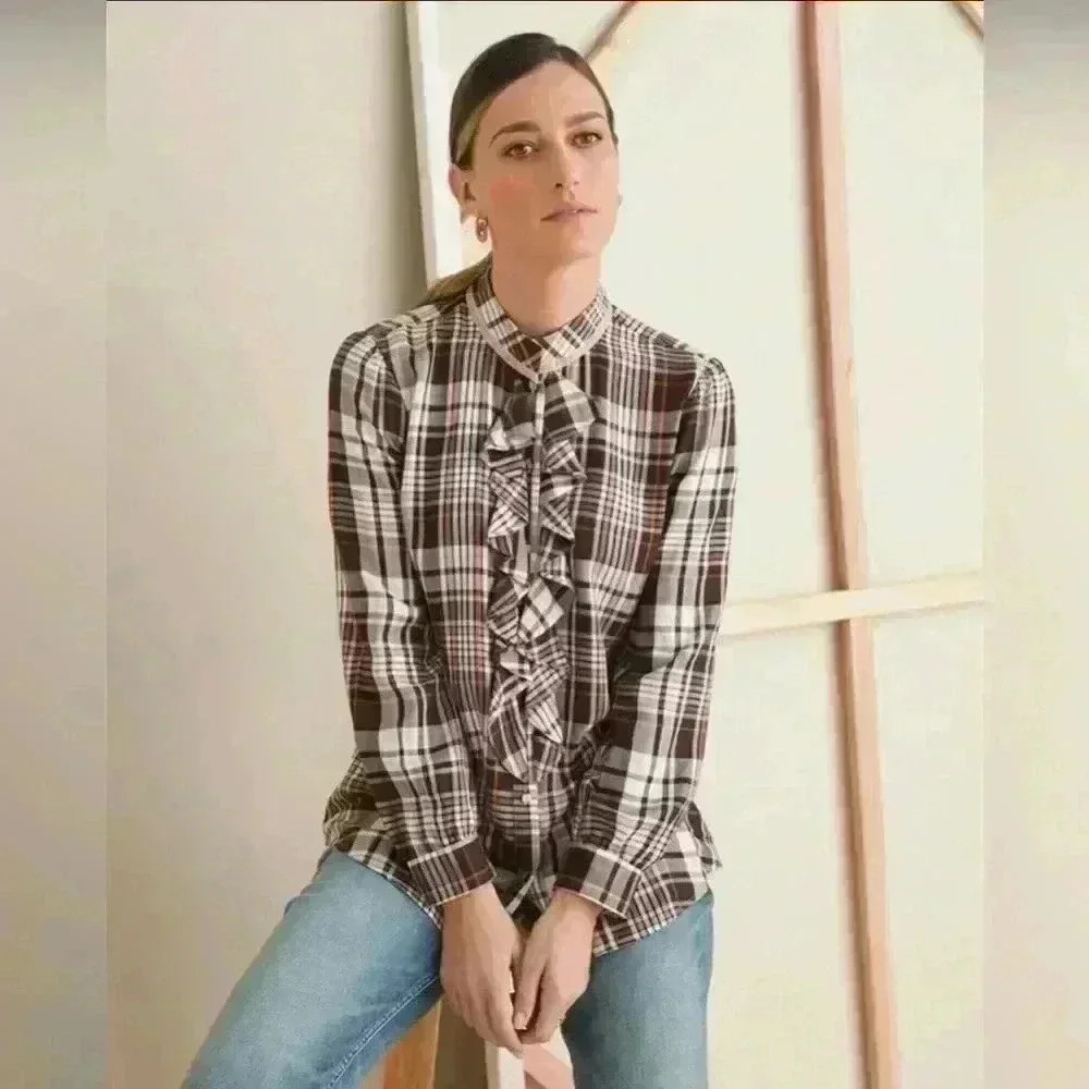 Chico’s Ruffled Plaid Blouse